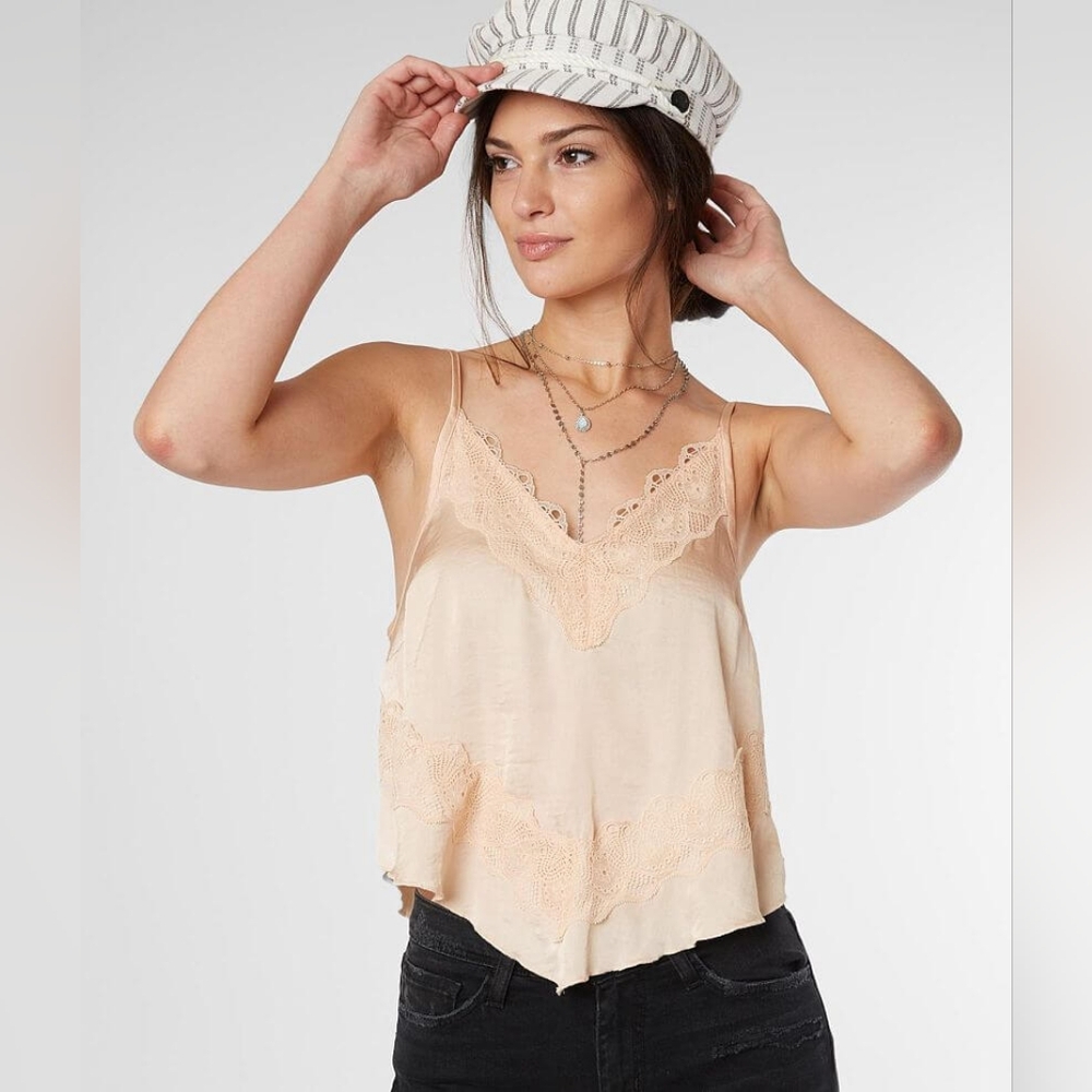 NEW Free People Your Eyes Women's Lace Trim Flowy Cami Tank Top | Size Large